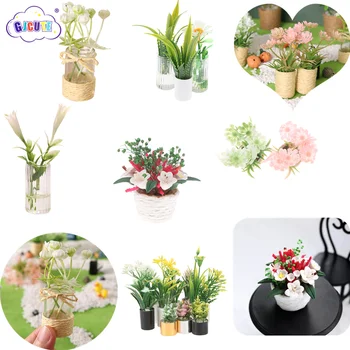  1:12 Păpuși Mini Floare De Crin Ghivece Cu Plante De Simulare Planta Verde De Acasă Grădină Cameră De Zi Interior Decor De Birou De Jucărie