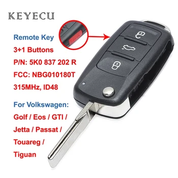  Keyecu la Distanță Cheie 3 Butoane+1 315MHz ID48 pentru Volkswagen VW Golf Eos GTI, Jetta Passat Touareg Tiguan, CC, 5K0837202R, NBG010180T